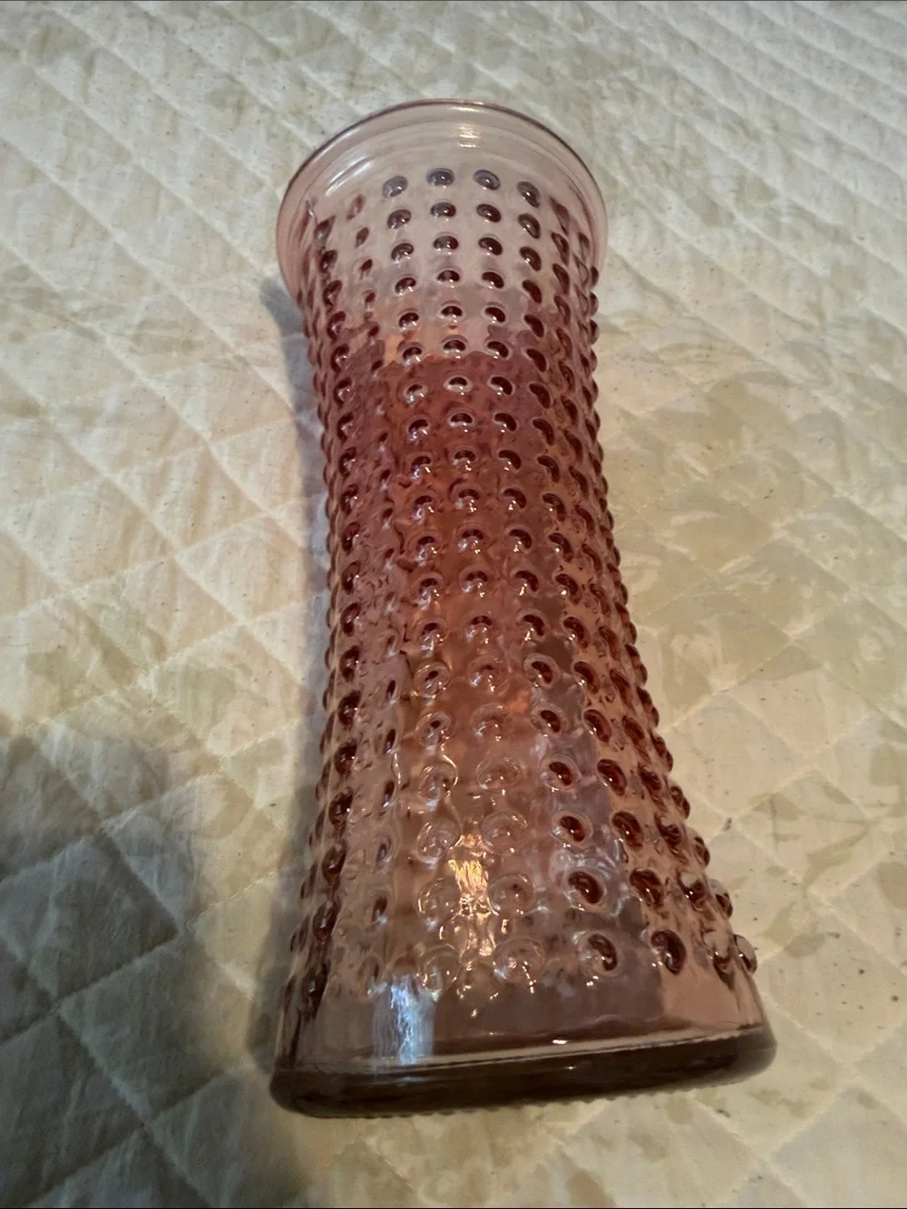 Hobnail Textured Glass Vase in Dusty Rose